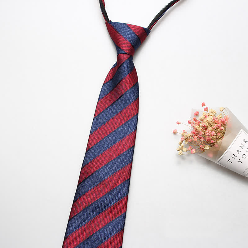 Cravate rayée à fermeture éclair britannique pour homme - Rouge et bleu marine - image 1