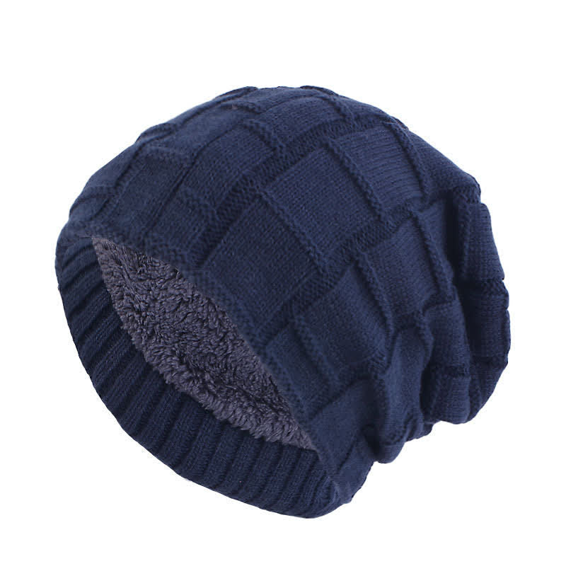 Bonnet tricoté chaud doublé de fourrure