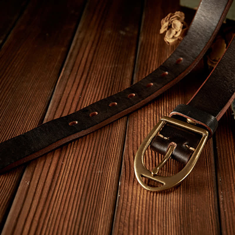Ceinture en cuir robuste avec boucle en cuivre pour homme - image 4