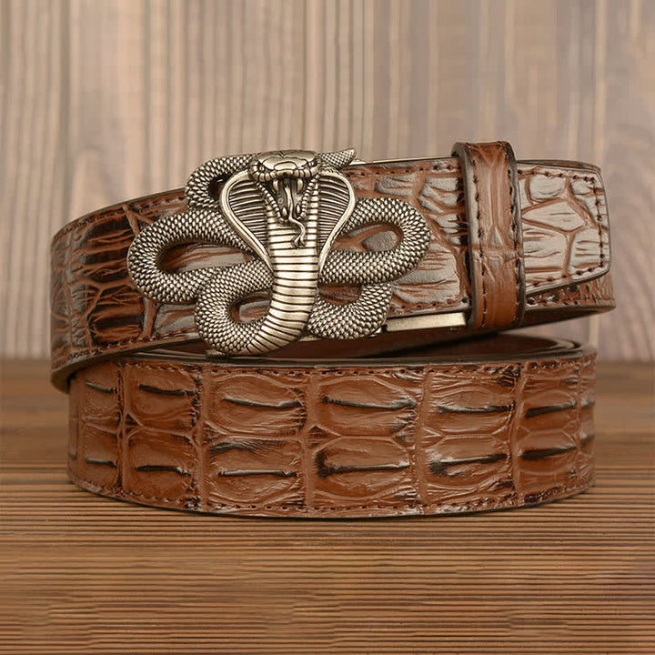 Ceinture en cuir à motif alligator cobra bouclé pour homme