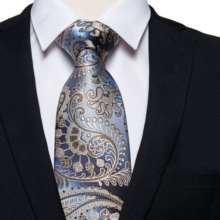 Cravate fantaisie bleu et champagne à motif cachemire pour homme