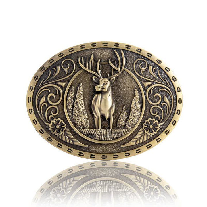 Ceinture en cuir à boucle ovale pour homme avec motif cerf forestier