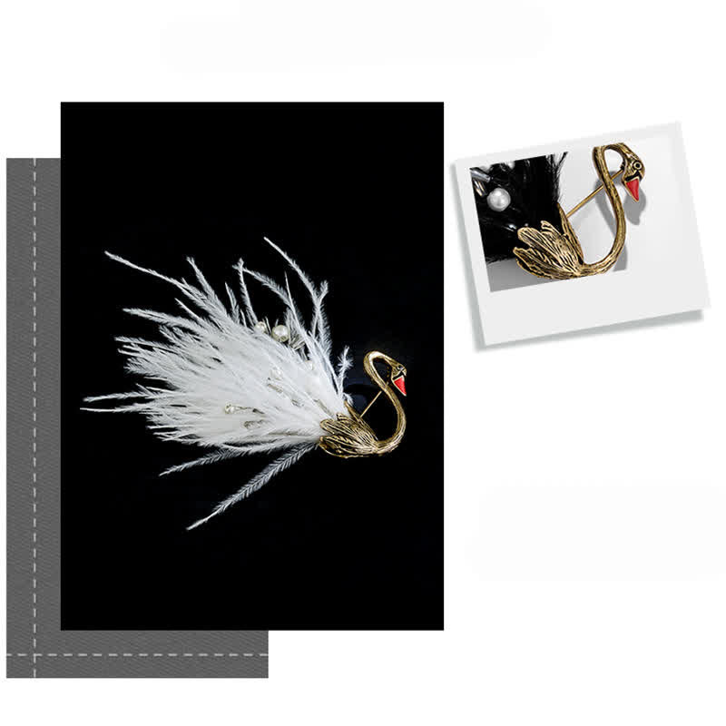 Broche en peluche en forme de cygne noir/blanc pour femme