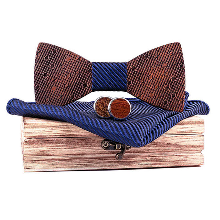 Lot de 3 nœuds papillon en bois en forme de feuilles creuses pour homme