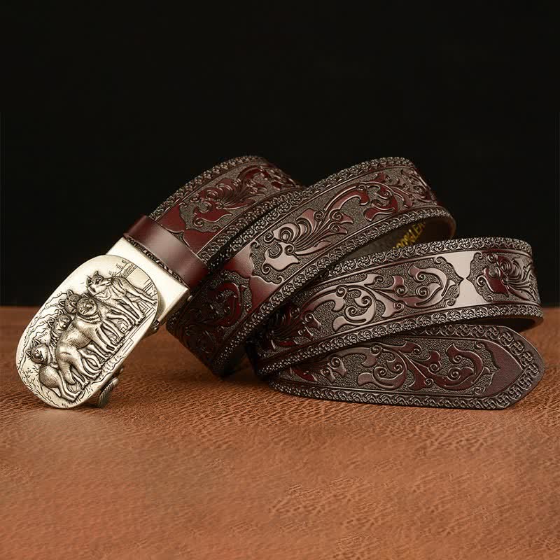 Ceinture en cuir pour homme avec motif rétro de loups