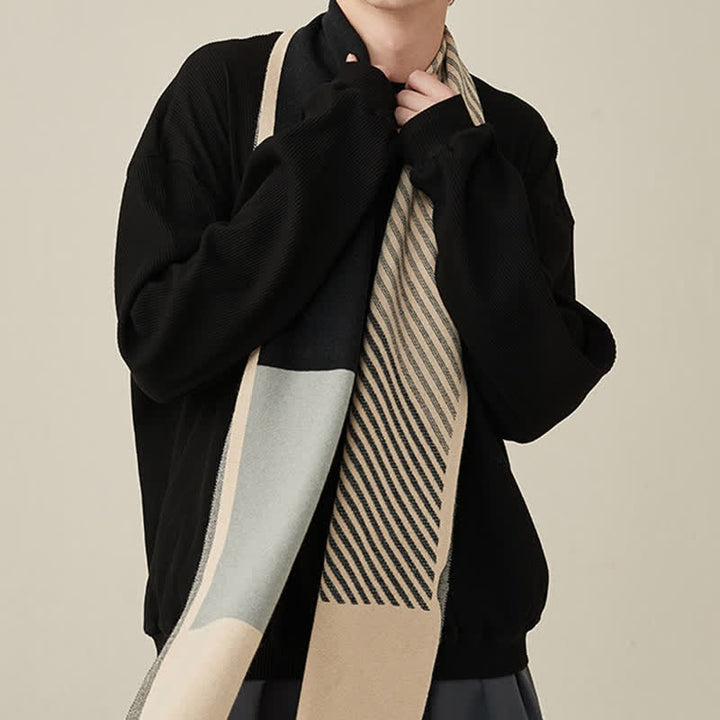 Écharpe en pure laine à rayures contrastées pour homme