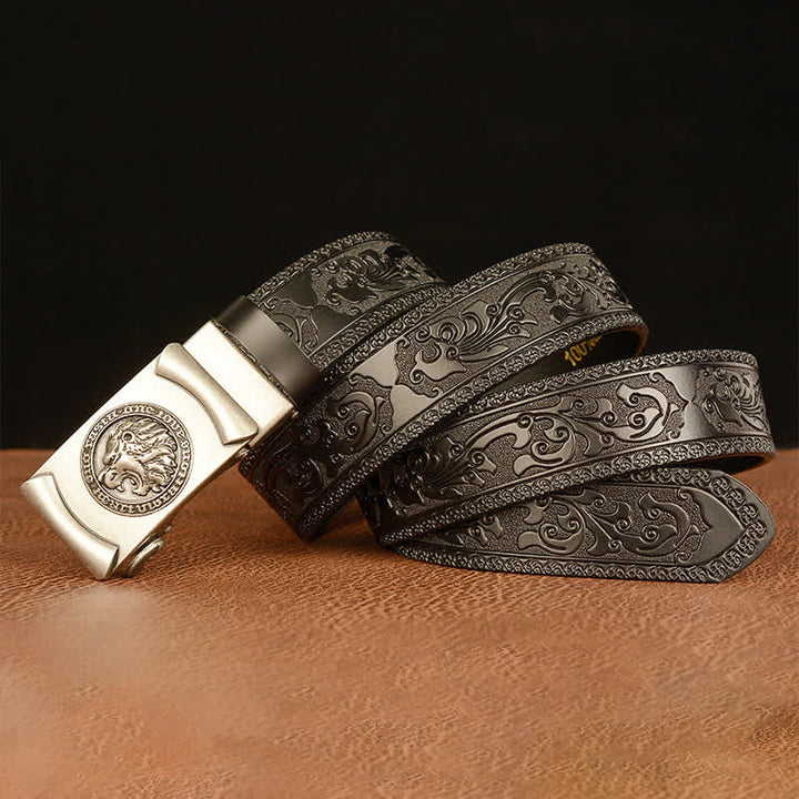 Ceinture en cuir tête de lion punk pour homme