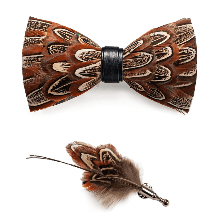 Nœud papillon en plumes de faisan marron pour enfant avec épingle à revers
