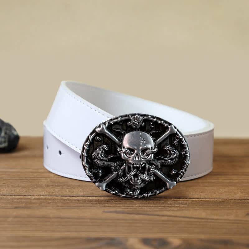 Ceinture en cuir à boucle serpent gothique pour homme avec tête de mort et croix