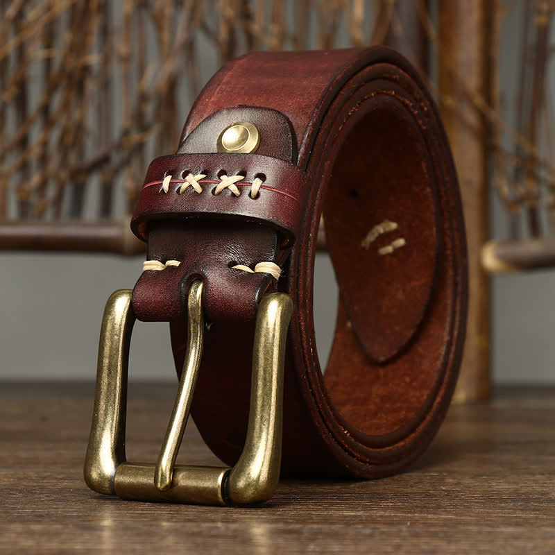 Ceinture en cuir sculpté fantaisie vintage pour homme - Rouge Brun - 46 - image 8