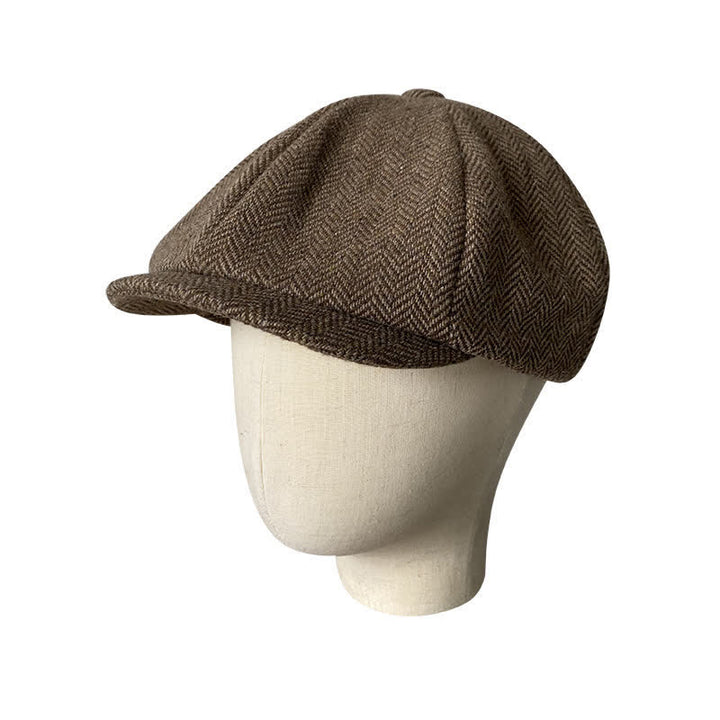 Casquette béret octogonale à chevrons fins en café
