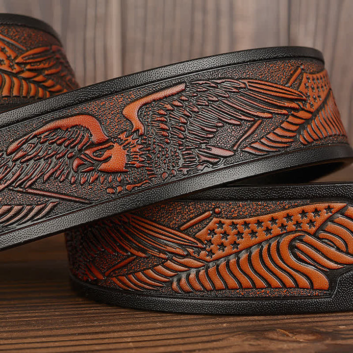 Ceinture en cuir à motif drapeau aigle en relief pour homme