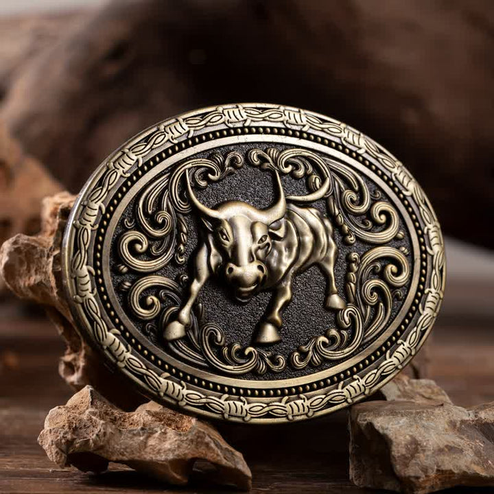 Ceinture en cuir à boucle pour homme avec motif de taureau de cow-boy