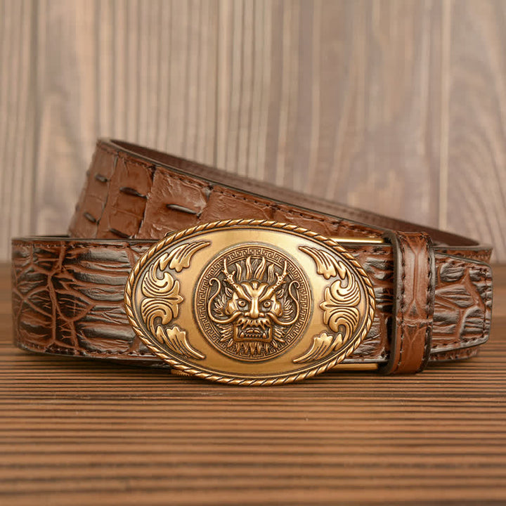 Ceinture en cuir à motif crocodile et tête de dragon pour homme
