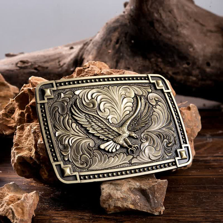 Ceinture en cuir à boucle pour homme avec motif d'aigle planant dans un ciel de rêve