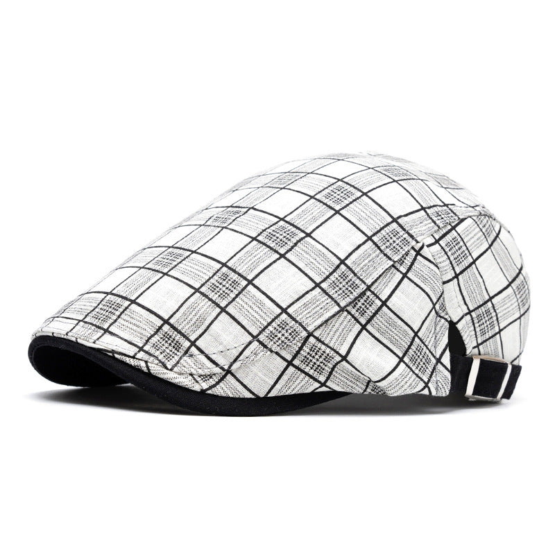 Béret en pur coton à rayures et à carreaux, tendance printemps-été - Grille blanche - Réglable (22"-24") - image 10
