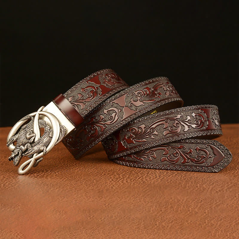 Ceinture en cuir gaufré avec boucle crocodile pour homme