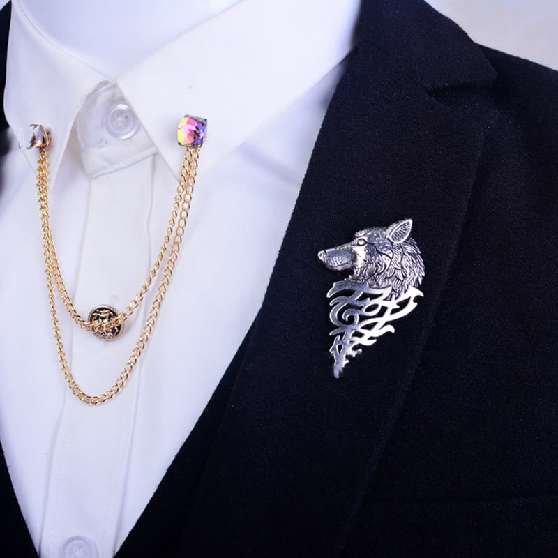 Broche glamour en forme de tête de loup creuse pour homme