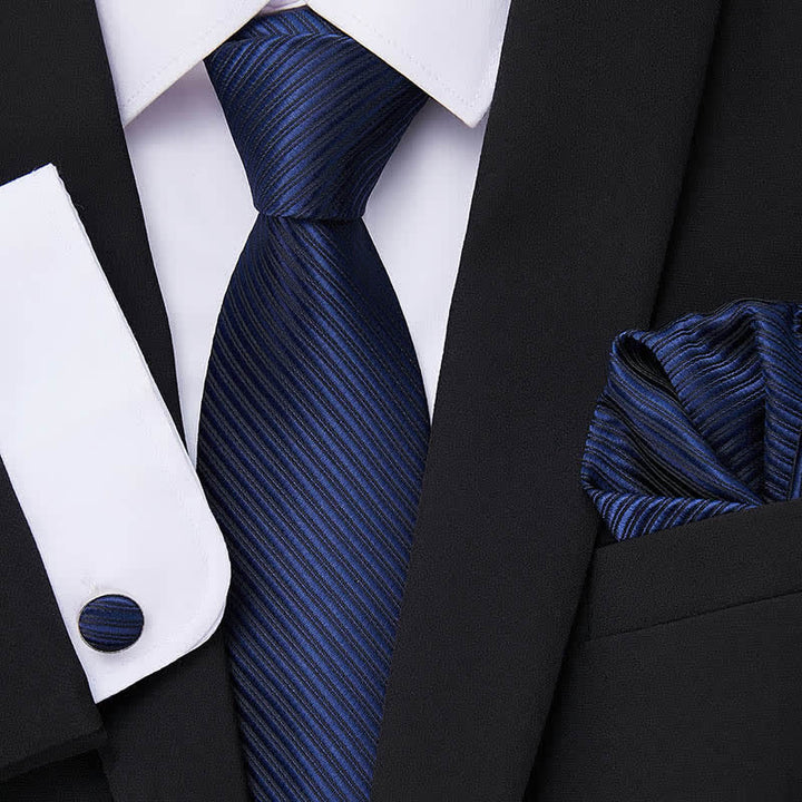 Ensemble de 3 cravates en sergé de couleur unie pour homme bleu marine