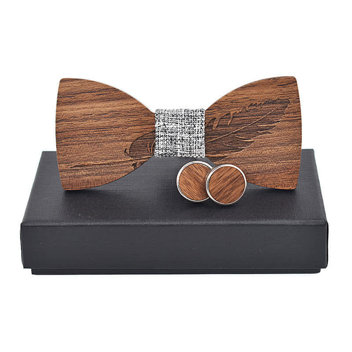 Lot de 2 noeuds papillon en bois gravés en plumes pour homme