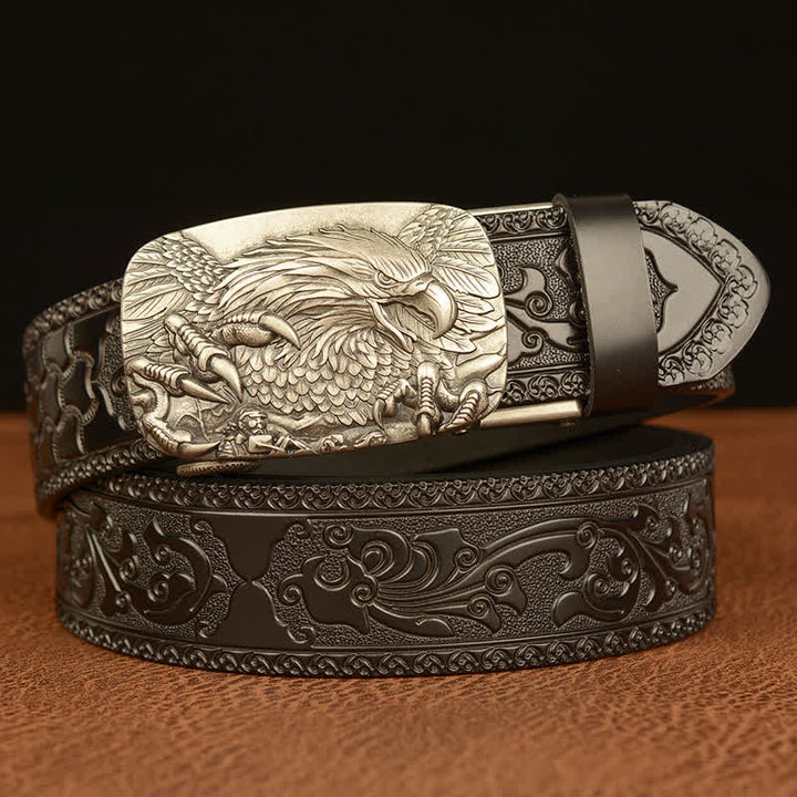 Ceinture en cuir véritable avec boucle aigle pour homme