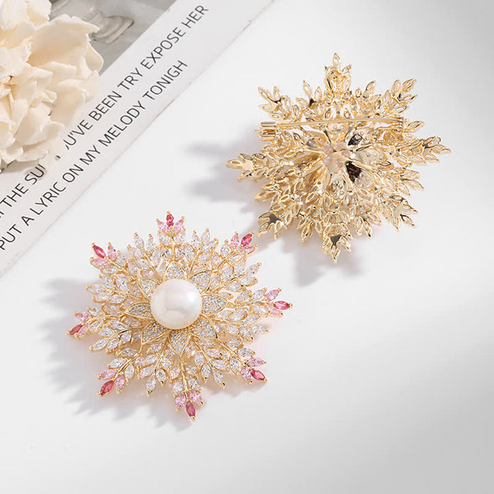 Broche fleur en perles et flocon de neige pour femme