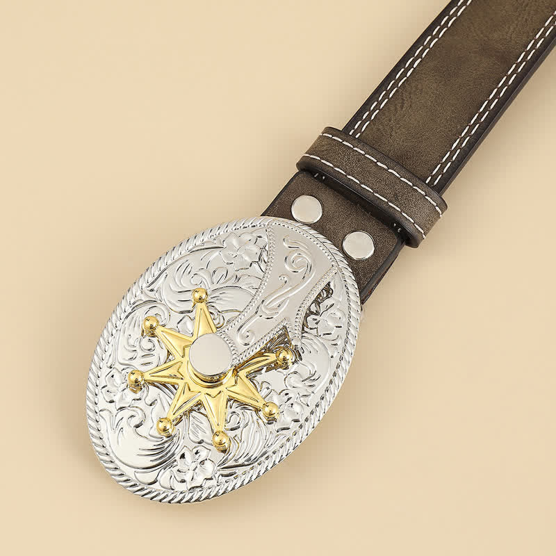 Ceinture en cuir pour homme avec motif étoile et fleur sculptées