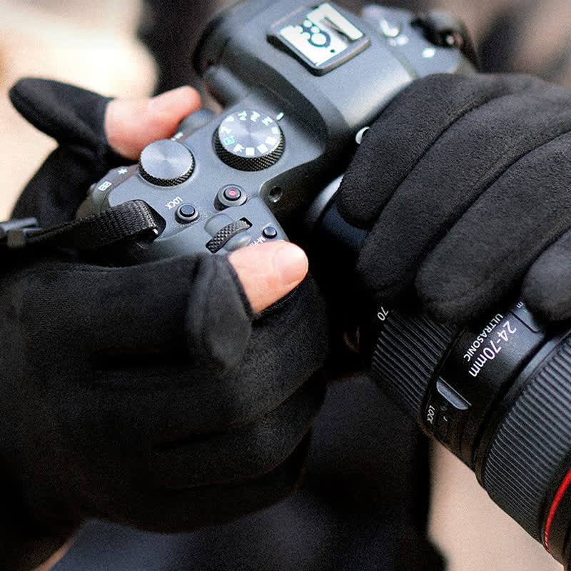 Gants en daim et velours thermiques à doigts fendus