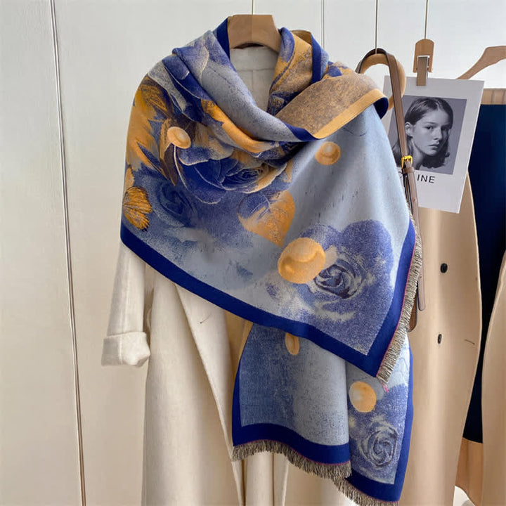 Écharpe épaisse à motif de peinture à l'huile pour femme avec magnifique scène