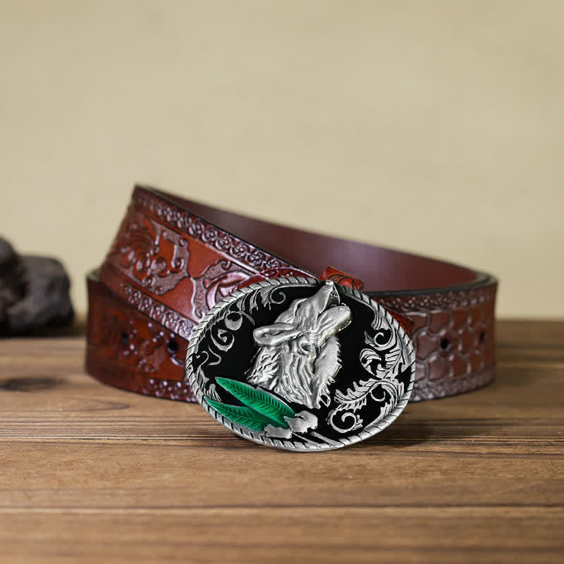 Ceinture en cuir à boucle tête de loup hurlant DIY pour homme