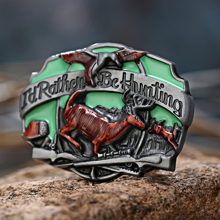 Ceinture en cuir à boucle pour homme avec motif de cerf de chasse dans la nature