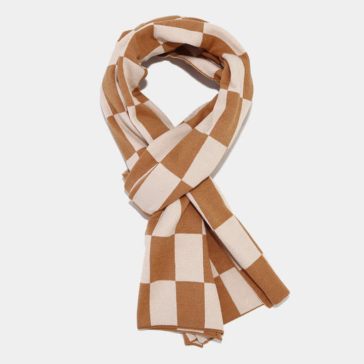 Ensemble de 3 pièces unisexe à carreaux en damier avec bonnet, écharpe et gants