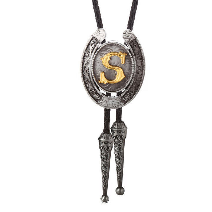 Cravate Bolo moderne avec initiales de A à Z en forme de fer à cheval de style occidental - Argent - S - image 49