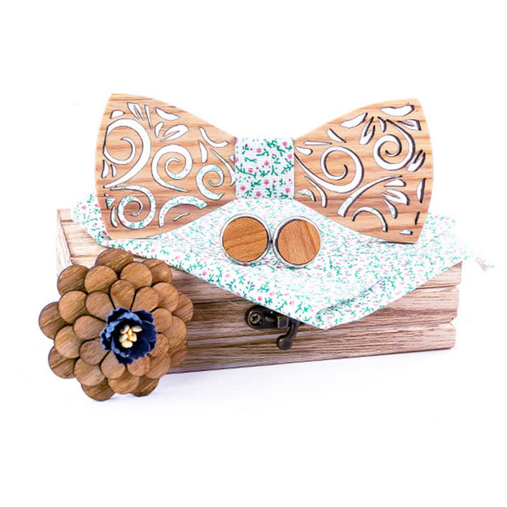 Lot de 4 nœuds papillon en bois à motif de feuilles creuses pour homme