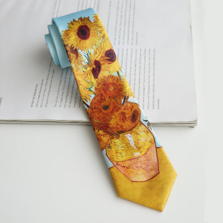 Cravate pour homme avec vase de tournesols peints 