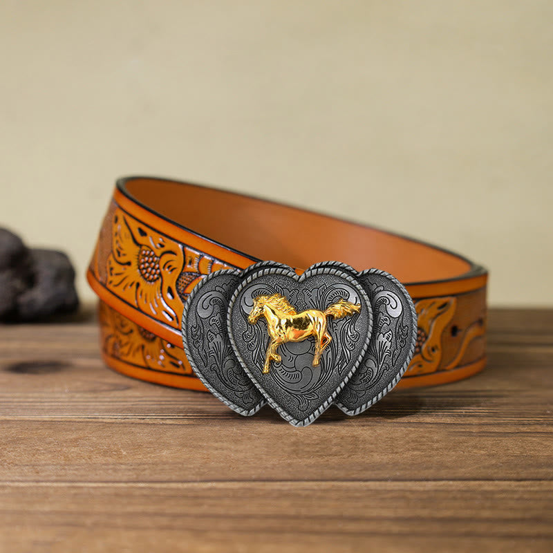 Ceinture en cuir à boucle triple en forme de cœur pour homme