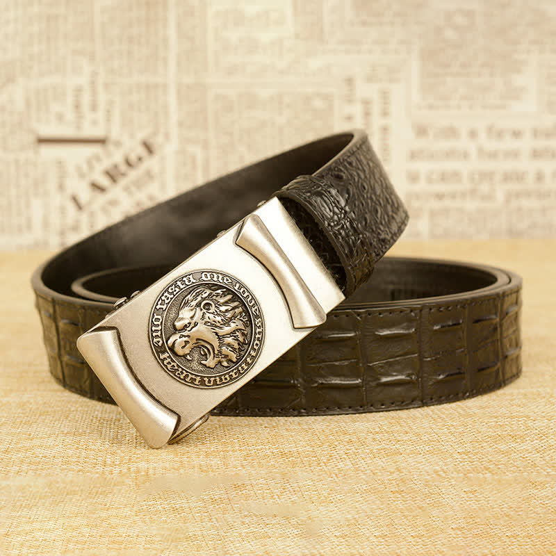 Ceinture en cuir à motif alligator tête de lion pour homme