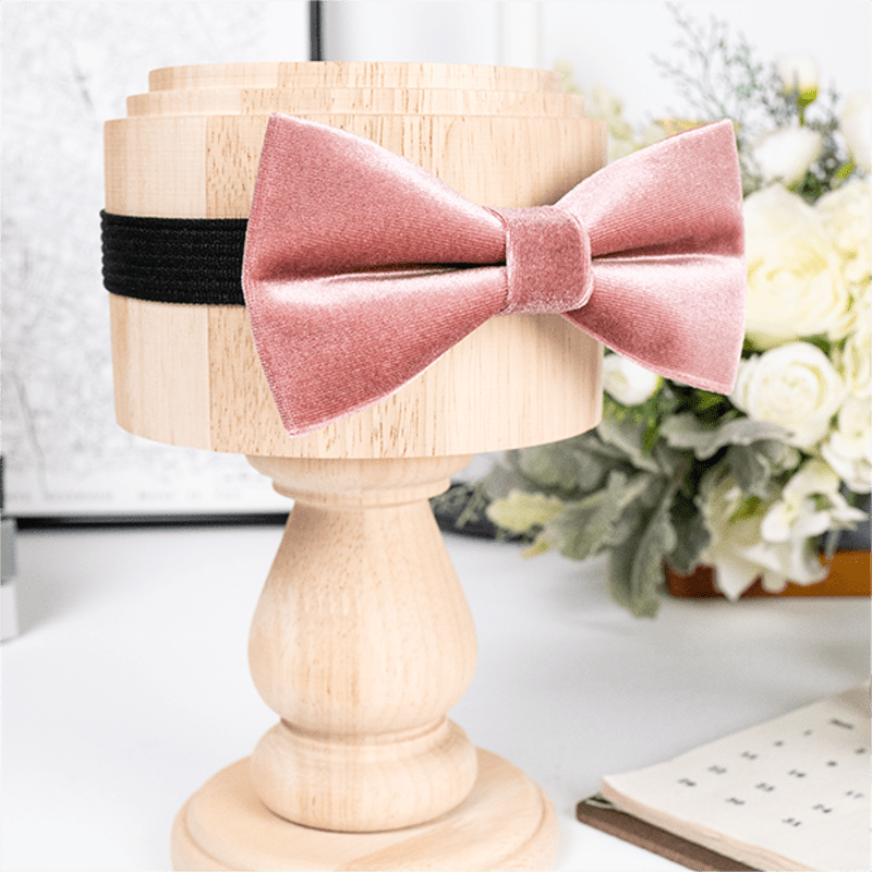 Nœud papillon en velours de couleur unie rose poudré pour homme