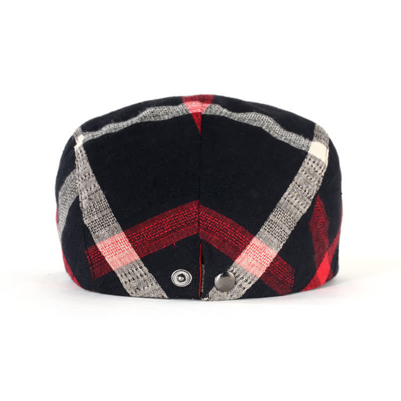 Casquette béret fine ajustable à carreaux rayés - image 3