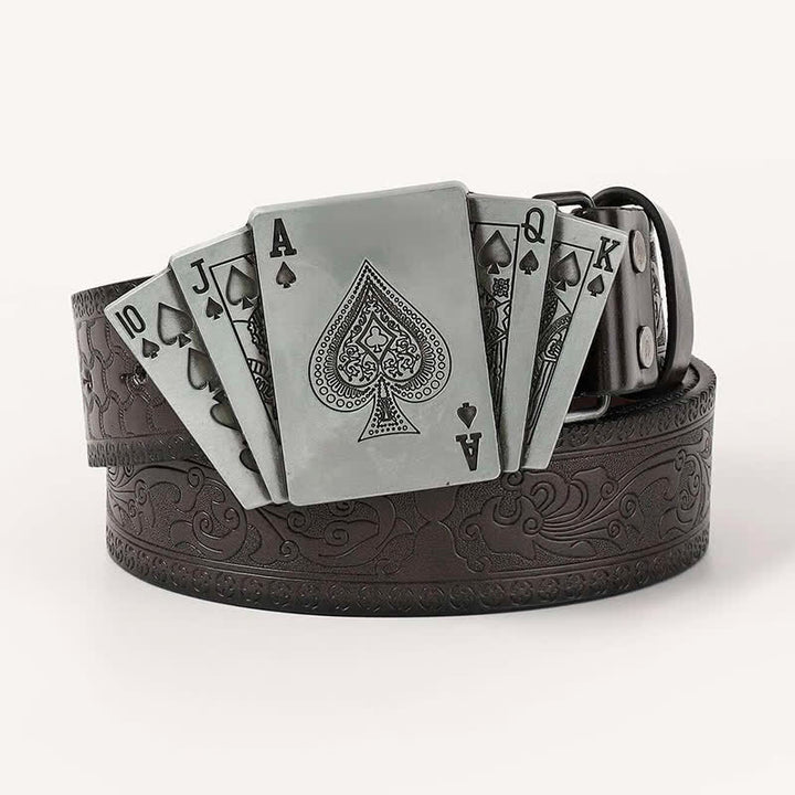Ceinture en cuir pour homme avec cartes à jouer et poker