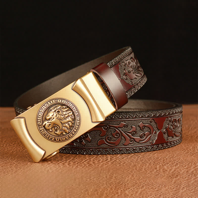 Ceinture en cuir tête de lion punk pour homme