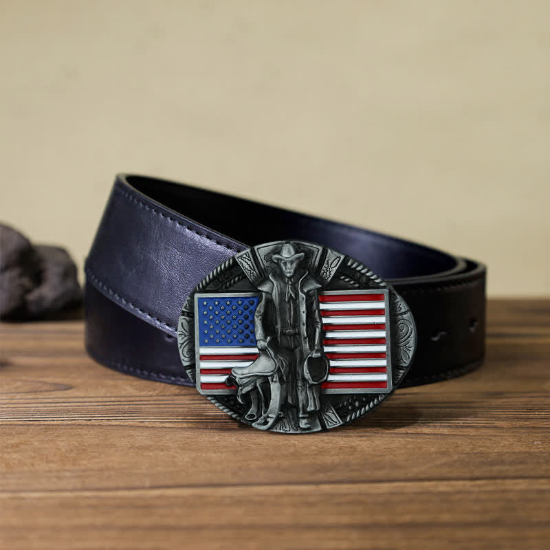 Ceinture en cuir à boucle de cowboy avec drapeau américain pour homme