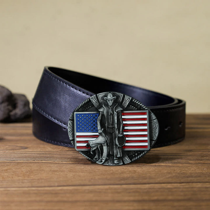Ceinture en cuir à boucle de cowboy avec drapeau américain pour homme
