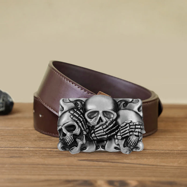 Ceinture en cuir à boucle pour homme avec tête de mort et rire horrible
