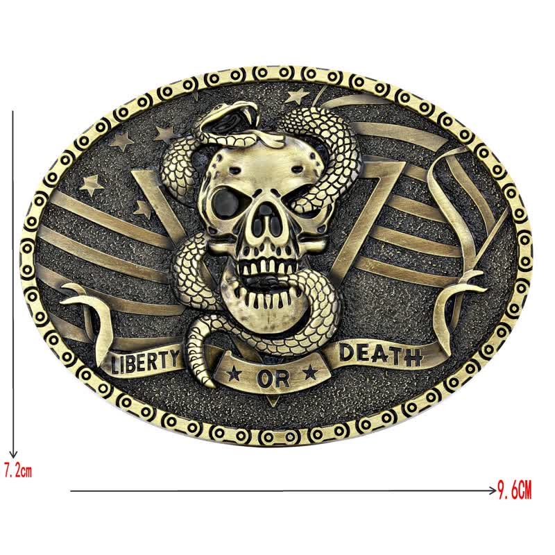 Ceinture en cuir à boucle tête de mort et serpent « Liberty or Death » pour homme