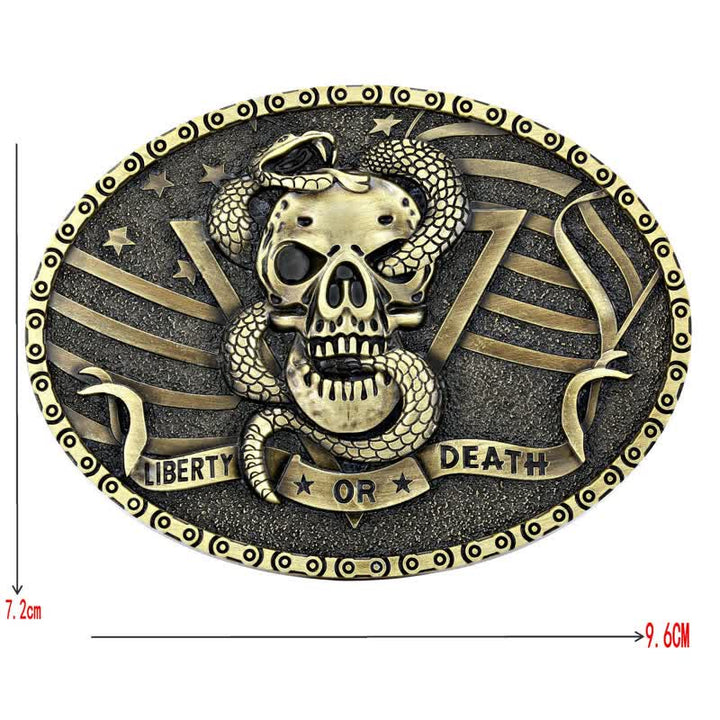 Ceinture en cuir à boucle tête de mort et serpent « Liberty or Death » pour homme
