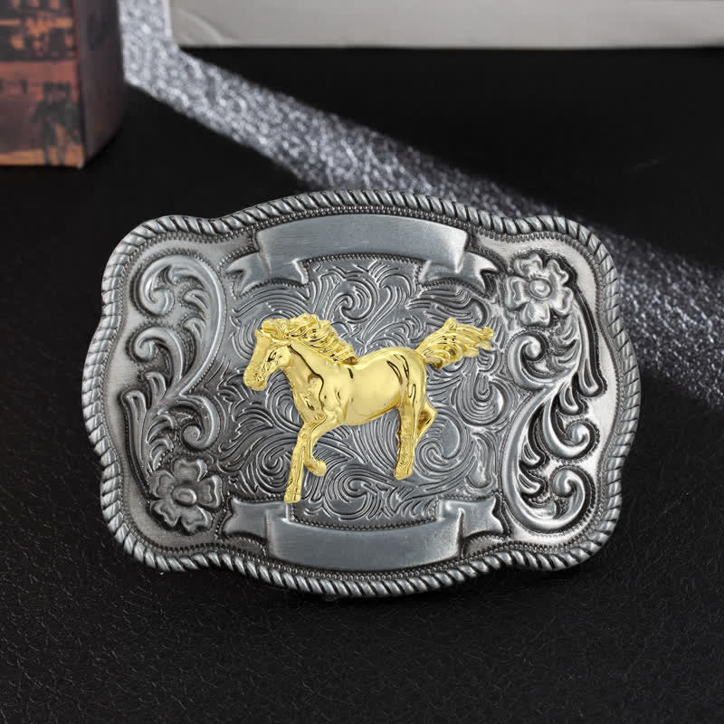 Ceinture en cuir à boucle animalière sculptée en or pour homme - Cheval - Sans ceinture - image 0