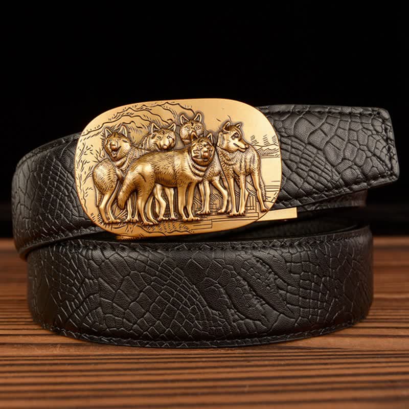 Ceinture en cuir à motif crocodile pour homme, motif Pack Of Wolves