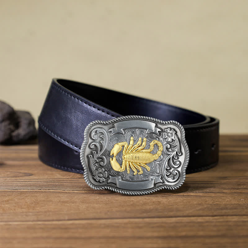 Ceinture en cuir à boucle animalière sculptée en or pour homme - Scorpion - Ceinture en PU noir (40) - image 57