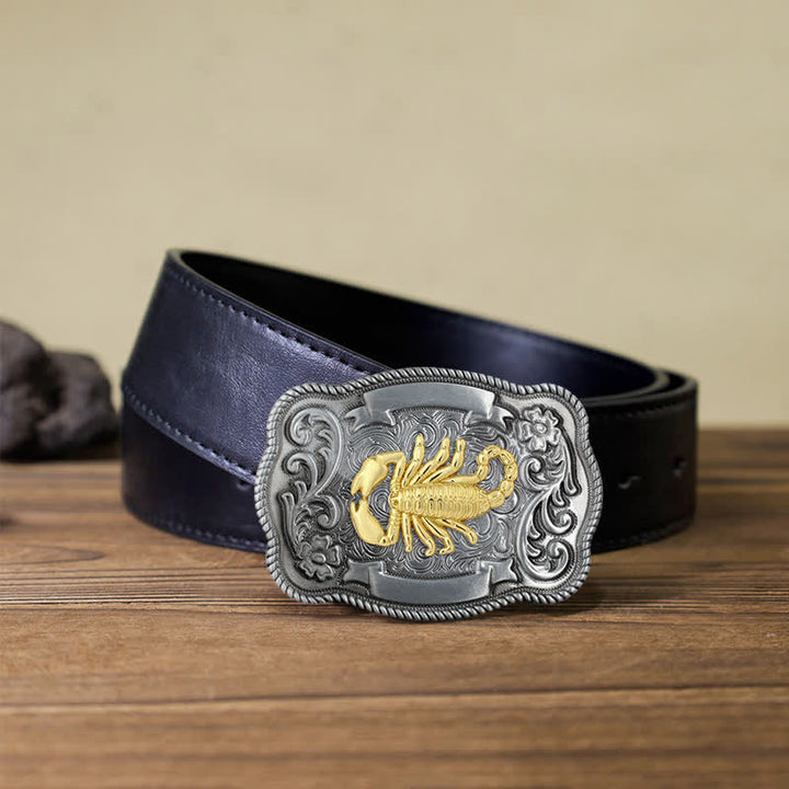 Ceinture en cuir à boucle animalière sculptée en or pour homme - Scorpion - Ceinture en PU noir (40) - image 57